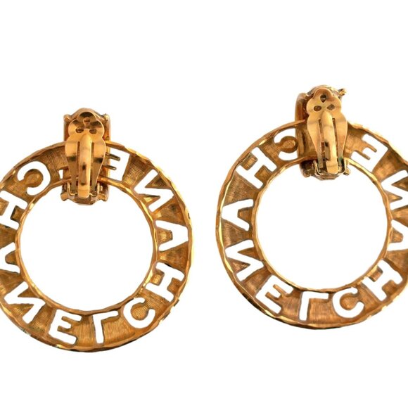 Vintage auth CHANEL Door Knocker Hoop Earrings – 1980s Signed CHANEL - Picture 3 of 9